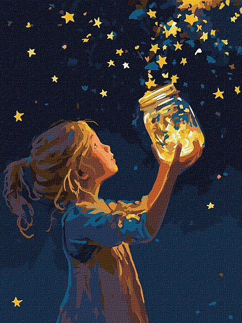 Картина по номерах Дівчинка і зірочки з фарбами металік" 30х40см  KHO8724"