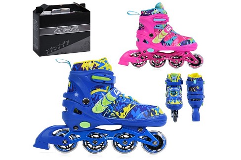 Ролики A4160-M (6шт) розсувні, шнурівка+бакля,алюм.рама, колеса ПВХ 66мм,1світло, устілка 20,5см(+2,