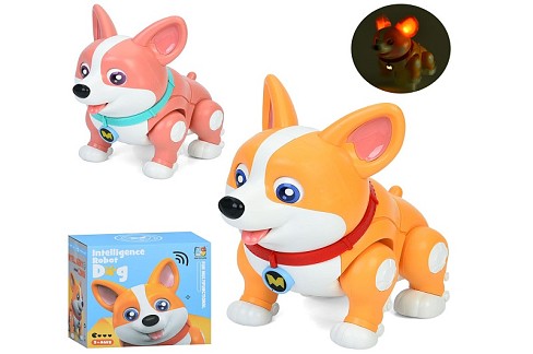 Музична іграшка 333-8 (30шт) собака, 19см, ходить, музика, світло, рухлива голова, 2 кольори, на бат