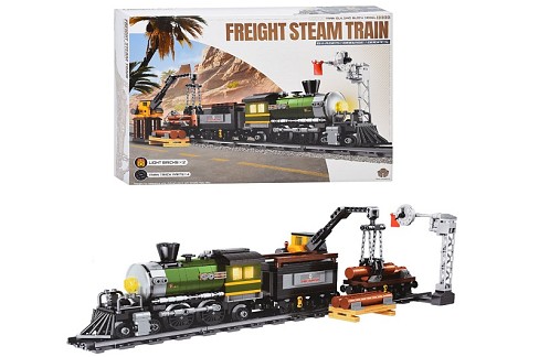 Конструктор BB828E (8шт) поїзд, дорога, кран, світло, магнітні кріплення вагонів, 886дет, бат(табл),