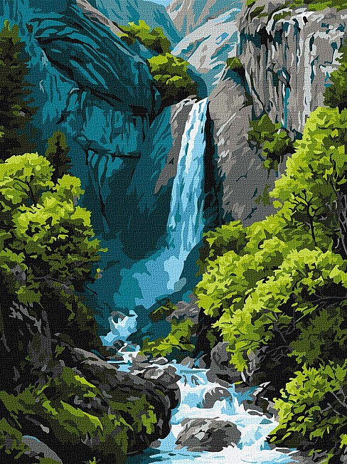 Картина по номерах Водоспад у горах" 30х40см  KHO6437"