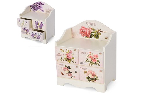 Скринька Z52409 (20шт) дерев'яна, 15-20-10см, 4висув.ящика, 2вида, в кор-ці, 22-16-11см