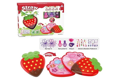 Косметика JYN-206 (24шт) полуниця, 2 яруси, 12-11-3,5см, тіні, набір для манікюру (лак 2шт, наліпки,