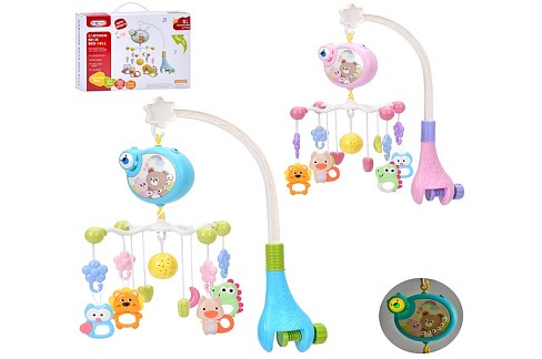 Карусель на кроватку 368-10 (18шт) підвіски 5шт(брязкальце, 4шт тварини, 1шт-кулька), блок-ведмедик,