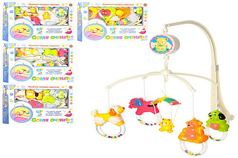 Карусель M 1177 U/R (36шт) на ліжечко, 2 види, муз, в кор-ці, 32-25-5см