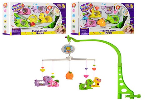 Карусель M 1245 U/R (36шт) на ліжечко, 3 види, заводна, муз, в кор-ці,  38,5-24-6,5см