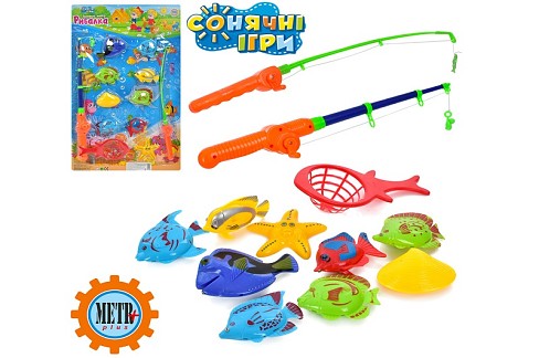 Рибалка M 0041 U/R (60шт) 2 вудки з магнітом, сачок, 9 морських мешканців, на листі, 58-36-3см