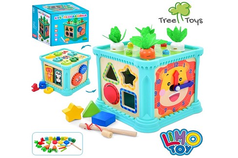 Дерев'яна іграшка центр розвиваючий MD 0835 (18шт) куб, 17-17-15см, сортер, шестерні, цифри, годинни