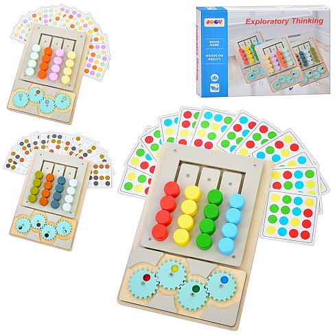 Дерев'яна іграшка MD 0836 (21шт) логічна, навчальна, ігрове поле 26-18см, картки, рухливі фішки, шес