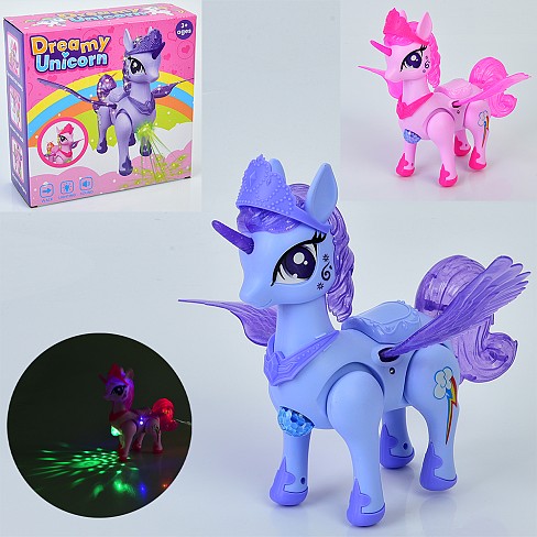 Музична іграшка SL035-A90 (60шт) єдиноріг, 22см, музика, світло, ходить, рухлива голова, 2 кольори,