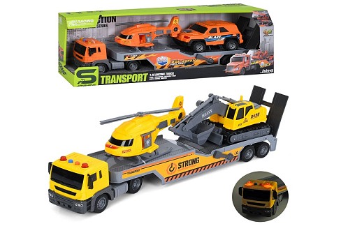 Трейлер JS203B-3D (9шт) інерція, 51см, 1:16, гумові колеса, звук, світло, транспорт, вертоліт, рухли
