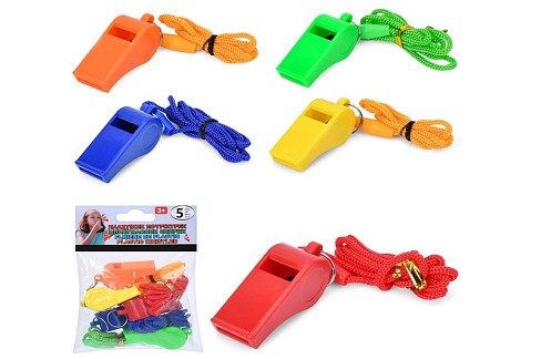 Свисток MS 4418 (96шт) 5шт в наборі, 5см, шнурок, мікс кольорів, у пакеті, 10-13-3см