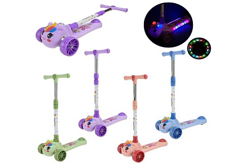 Самокат дитячий 3-х коліс  арт. SC2619 (10шт) складний, колеса PU муз.4 кольори, батар., світло, зву
