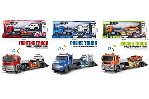 Трейлер JS202A-2CS-2D-1 (12шт) інерція, 43см, 1:16, звук, світло, машина, гумові колеса, 3 види (2ви