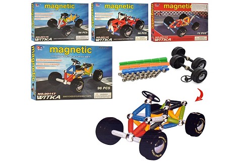 Конструктор 00112-15-16-17 (24шт) магнітний, машина, від 72 дет., 4 види, в кор-ці, 28,5-21-4,5см