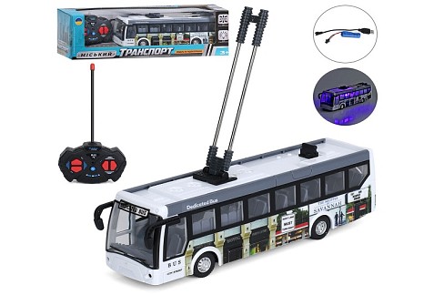 Тролейбус M 6396 (18шт) р/к, акум, 21см, світло, гумові колеса, USB зарядне, в кор-ці, 31,5-9,5-7,5с