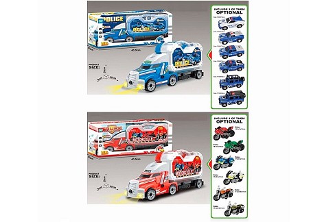 Трейлер MY4108C-10-4 (18шт) звук, світло, конструктор в чемодані (2 види - мотоцикл, поліція(машинка