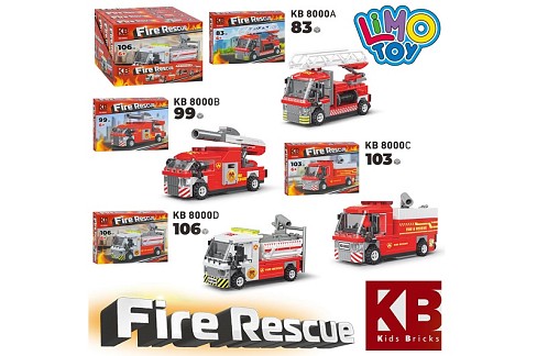Конструктор KB 8000 УПАК4шт(72шт) пожарна машина,від 83 до106 дет, в кор-ці,(4види) в диспл, 28-21-2