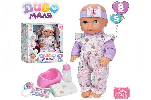 Пупс YL2530R-D-DM-UA (16шт) 30см, п'є-писяє, сенсорний, звук, підгузок, горщик, пляшечка, соска, 2 в