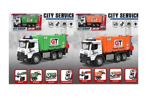 Сміттєвоз HJ03AB (18шт) інерц, 27,5см, звук, світло, рухливі деталі, гумові деталі, метал+пластик, 2