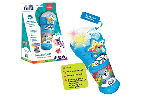 Мікрофон муз. Kids Hits  арт. KH16/003 (24шт) батар, пісні, мелодії, р-р 6,7*17*6,7см, короб.14*25,5