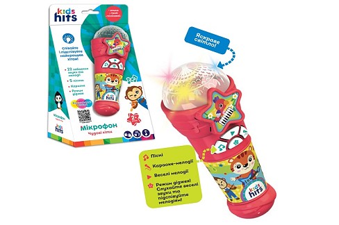 Мікрофон муз. Kids Hits арт. KH16/004 (24шт) батар, пісні, мелодії,р-р 6,7*17*6,7см, короб.14*25,5*8