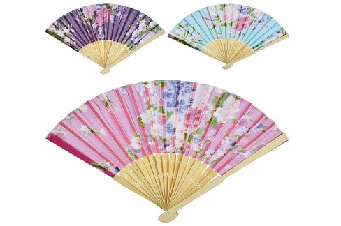 Віяло YG0191 УПАК12шт(450шт) 21см, квіти, дерев+тканина, мікс кольорів, упаковка пакет 12шт