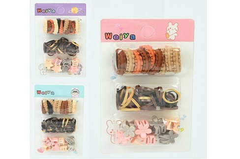 Аксесуар для волосся YG0158 Упак12шт(480шт) набір резинок та заколок, мікс вид, на листі, 7-11,5-2см