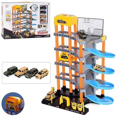 Гараж P9488A-2 (12шт) 5 поверхів, 46,5-36,5-21,5см, ліфт, св, машинки 4шт, на бат-ці, в кор-ці, 48-3