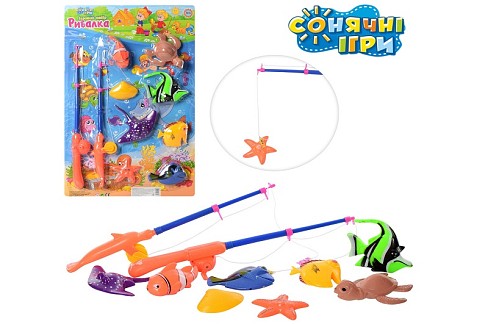 Рибалка M 0045 U/R (60шт) 8 рибок, 2 вудочки, на листі, 58-36см