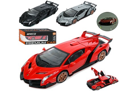 Машина AP-1983 (12шт) АвтоСвіт,1:22,метал,інерц, 21см, звук,світло,відчиняються двері/багажник, гумо