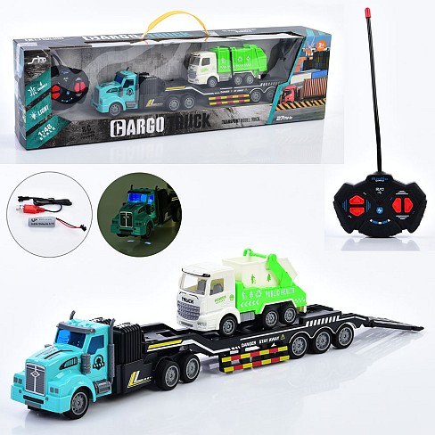 Трейлер QH200-15 (18шт) р/к, акум, 36см, 1:48, світло, гумові колеса, сміттєвоз, USBзарядне, 2 види,