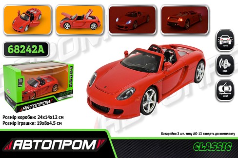 Машина мет. АВТОПРОМ арт. 68242A (12шт/2)1:24PorscheCarreraGT,св,зв,відкр.дв,кап,баг,.короб.  25*12,