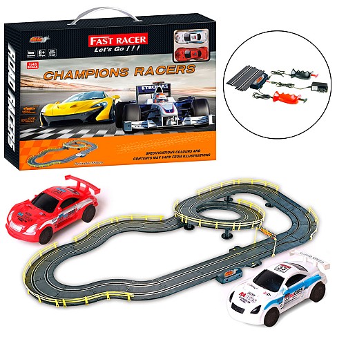 Трек 6612-B (6шт) д/к(на шнурі), 1:43, 550см, машинка 2шт, від мережі 220V, в кор-ці, 56-43,5-5см