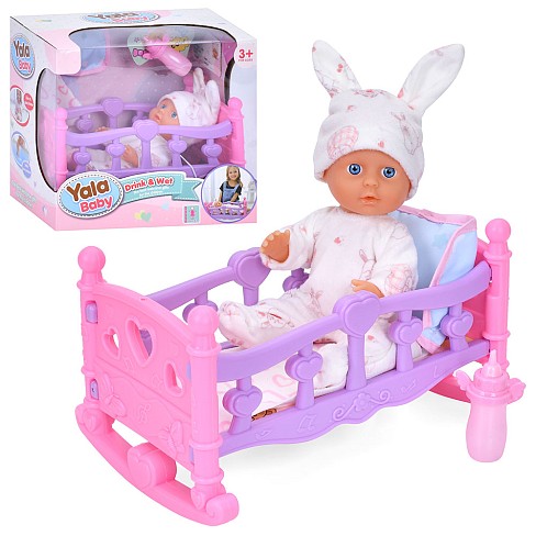 Пупс YL2420A-A (20шт) 24см, п'є-пісяє, ліжечко 24-14-14см, подушка, ковдра, пляшечка, в кор-ці, 25,5