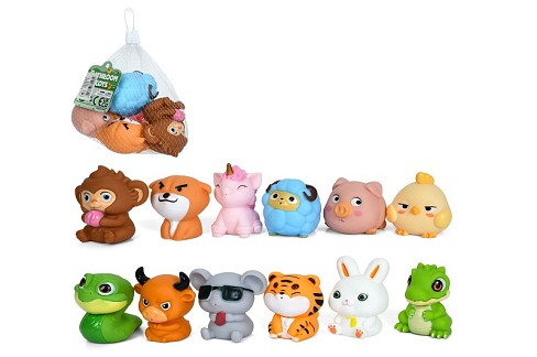 Іграшка для купання P599-101-102 (60шт) тварини, набір 6шт, від 7см, бризкалка, 2 види, в сітці, 14-