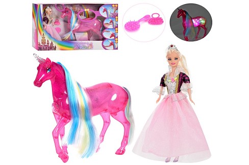 Лялька 68809 (12шт) 29см, гребінець, сумочка, єдиноріг-муз, зв, світло, на бат-ці, в кор-ці, 53,5-33