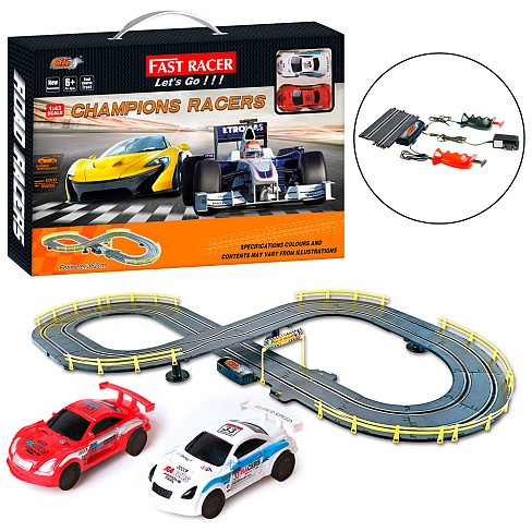 Трек 6610-B (8шт) д/к(на шнурі), 1:43, 362см, машинка 2шт, від мережі 220V, в кор-ці, 55,5-36-5,5см