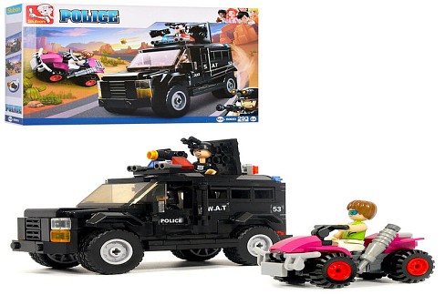 Конструктор SLUBAN M38-B0653 (32шт) поліція, машина,квадроцикл,фігурки,293дет,в кор-ці,33-24-5,5см