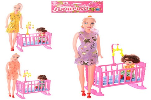 Лялька 339-2 (144шт) , 2 шт., ліжечко, 3 види, кул., 18-32-9 см.
