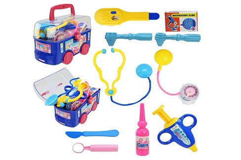 Лікар набір арт. 6389Q (96шт/4)   у вигляді машинки, стетоскоп, шприц, аксес у валізі 17*13*9см