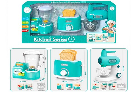 Набір побутової техніки 5549-1 (12шт) блендер 17,5см (звук, світло, обертається винт), тостер 15,5см