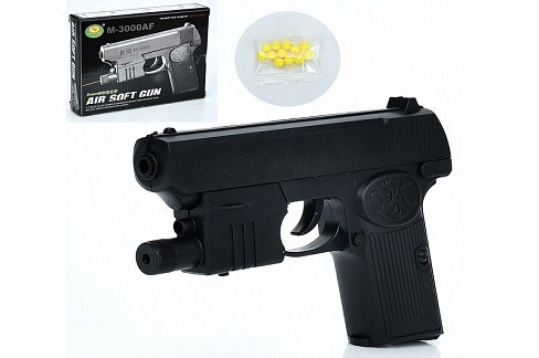 Пістолет 3000AF (72шт) 16см, пластикові кулі, лазер, на бат(табл), в кор-ці, 18-13,5-3,5см