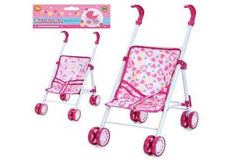 Коляска 5818 (24шт) для ляльки, прогулянкова, 23,5-34-в46см, метал, колеса пластик, мікс видів, у па