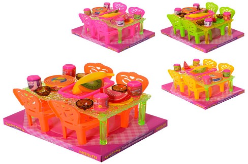 Їдальня A8-852 (90шт) стіл, стілець 4шт, посуд, продукти, 3 кольори, в слюді, 18-14-11,5см
