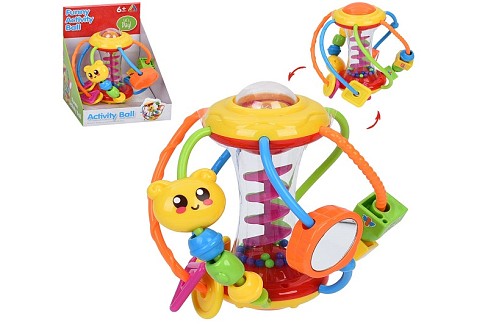 Гра 2402 (12шт) ігрова куля, 16см, рухливі деталі, дзеркало, брязкальце-дощ, в кор-ці, 16-21-16см