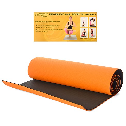Йогамат MS 0613-1-ORB (12шт) TPE,розмір183-61см,товщ6мм,помаранчевий з чорним,кул,61-15см