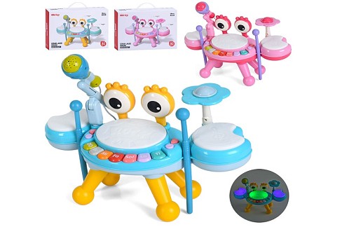 Барабан 6233-6234 (9шт) краб, 40,5-17-в30см, 3в1(мікрофон, піаніно), музика, звук(англ), звуки твари