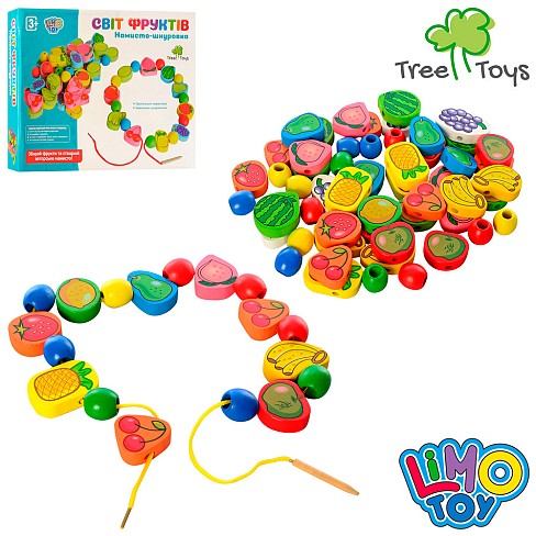 Дерев'яна іграшка Шнурівка MD 1009 (24шт) фрукти, овочі, ягоди, в кор-ці, 28-21-3,5см