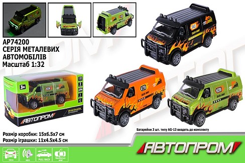 Машина мет. АВТОПРОМ арт. AP74200 (48шт) 1:32,3 кольори, відкр.двері, батар.,світ., звук,короб.15*6,